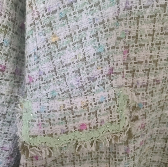 NWT I.C.E. Women's Size 14 Fringed Mint Green Tweed Jacket Coat Silk Blend - Picture 10 of 13